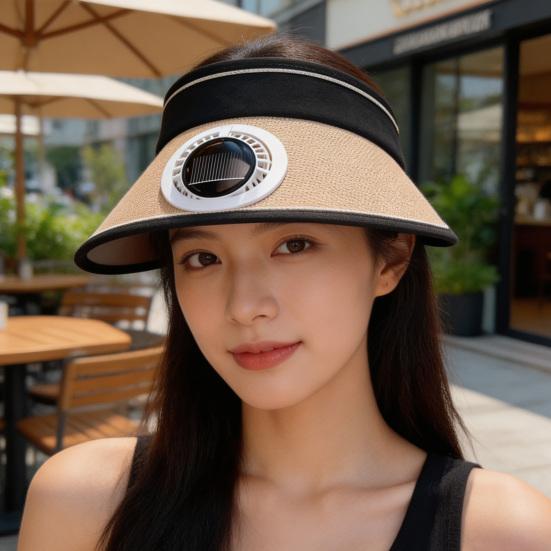 Sun Hat Empty Top Design Extended Brim Full Face Coverage Women Hat with Solar Powered Built-in Fan Adjustable Head Circumference Outdoor