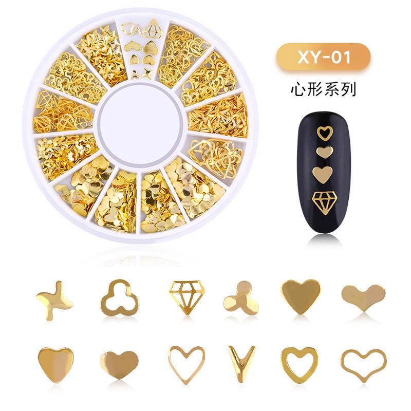 Nagel-Maniküre-Mix, Mini-Maniküre-Schmuckzubehör aus vergoldeter Legierung für Nagelkunst