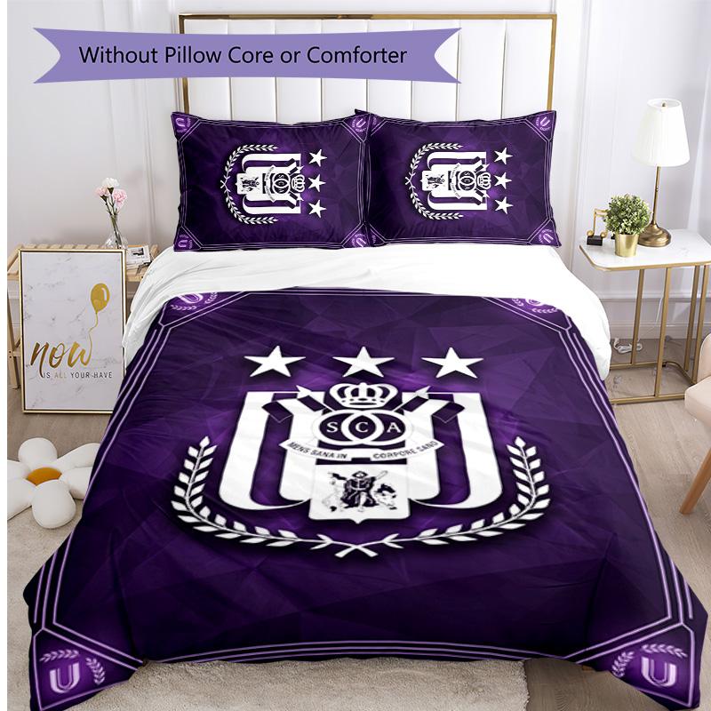 Set Lenzuola 3 Pezzi Stampato FC Anderlecht Traspirante Copripiumino con Federe Biancheria da Letto Decorativa per Camera da Letto Casa