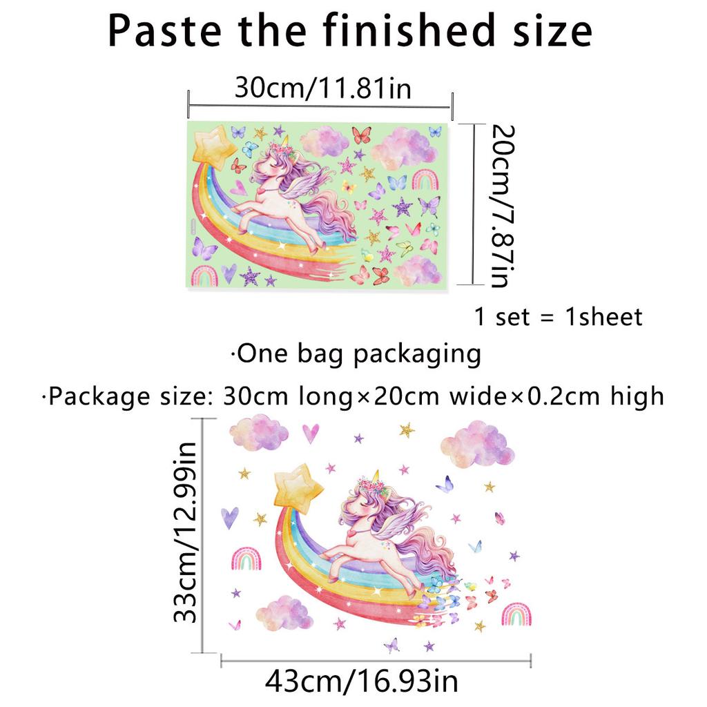 Cartoon Regenbogen Wolke Einhorn Leuchtende Wandaufkleber Niedliche Dekoration für Schlafzimmer Mädchen Geschenk Heimdeko Wohnzimmer Wandaufkleber