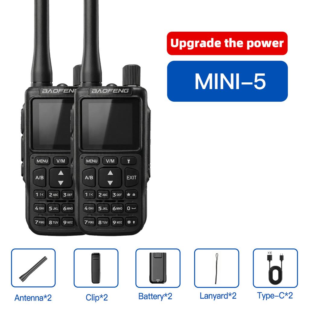 1/2PCS Baofeng MINI-5 Ual Band Dual PTT Walkie Talkie 5RMINI VOX FM Amateur Radio Type-C Charge Handheld Transceiver Two Way Rad