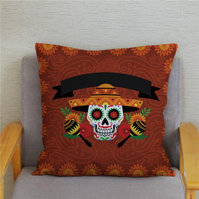 Mexican Day of The Dead Pillowcase Bedroom Living Room Sofa Home Decoration  Cartoon Flower Skull Print Cushion Cover