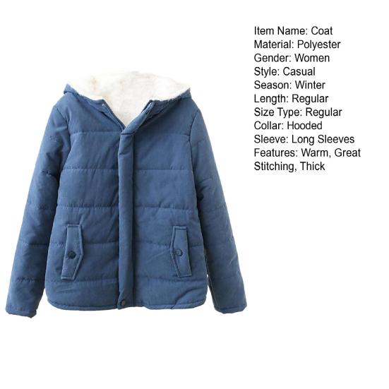 Winter Down Coat Hooded Zipper Solid Color Plush Hat Warm Thick Padded Cardigan Lady Winter Coat for Outdoor
