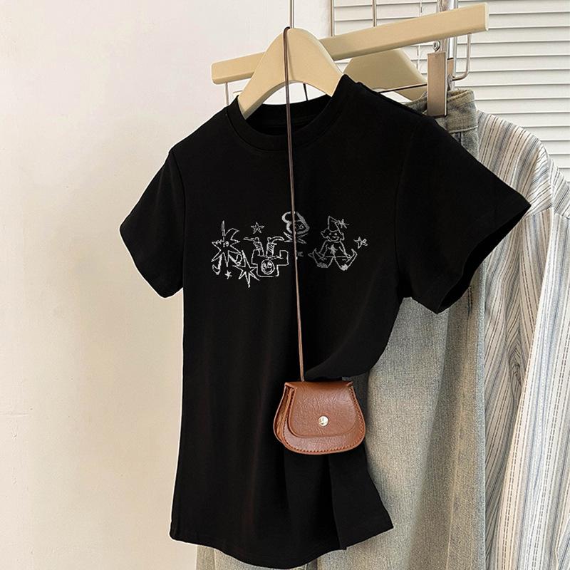 

Женская белая хлопковая футболка с коротким рукавом большого размера, Лето 2025, Приталенный крой, Свободный топ 3XL чёрный