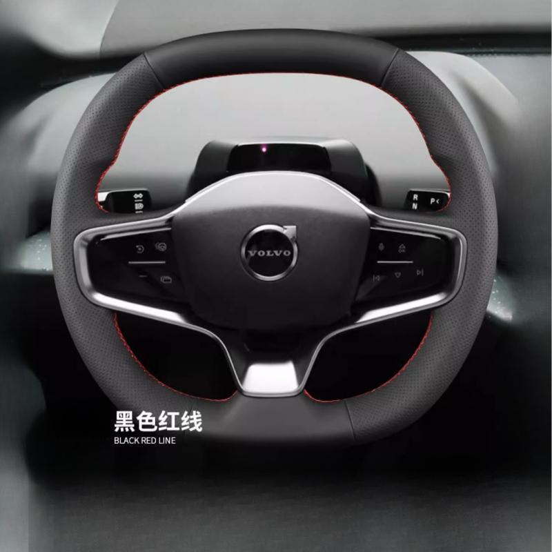 for Volvo EX30 2024 2025 Hand-stitched black non-slip  Leather Car Steering Wheel Cover