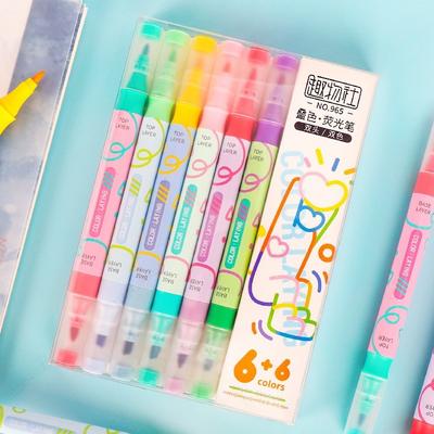 6Pcs Double-ended Magic Pastel Color Changing Highlighter Pen Kit Student Diary Scrapbook Painting DIY Making School Kawaii