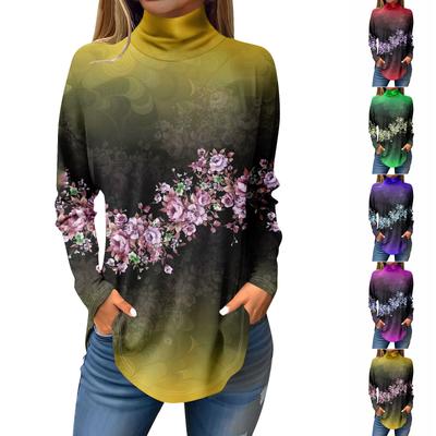 T-Shirts für Damen, lässig, langärmelig, Sweatshirt, Vintage-Stil, bedruckt, Stehkragen, Pullover