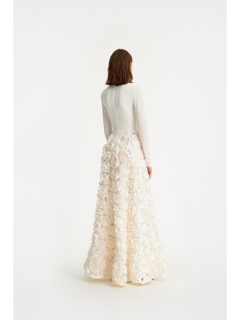 Elegant Long Sleeve 3D Floral Rose Party Dress