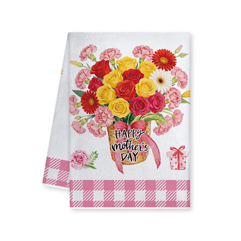 Mother's Day Pink Plaid Floral Kitchen Dishcloth Gift