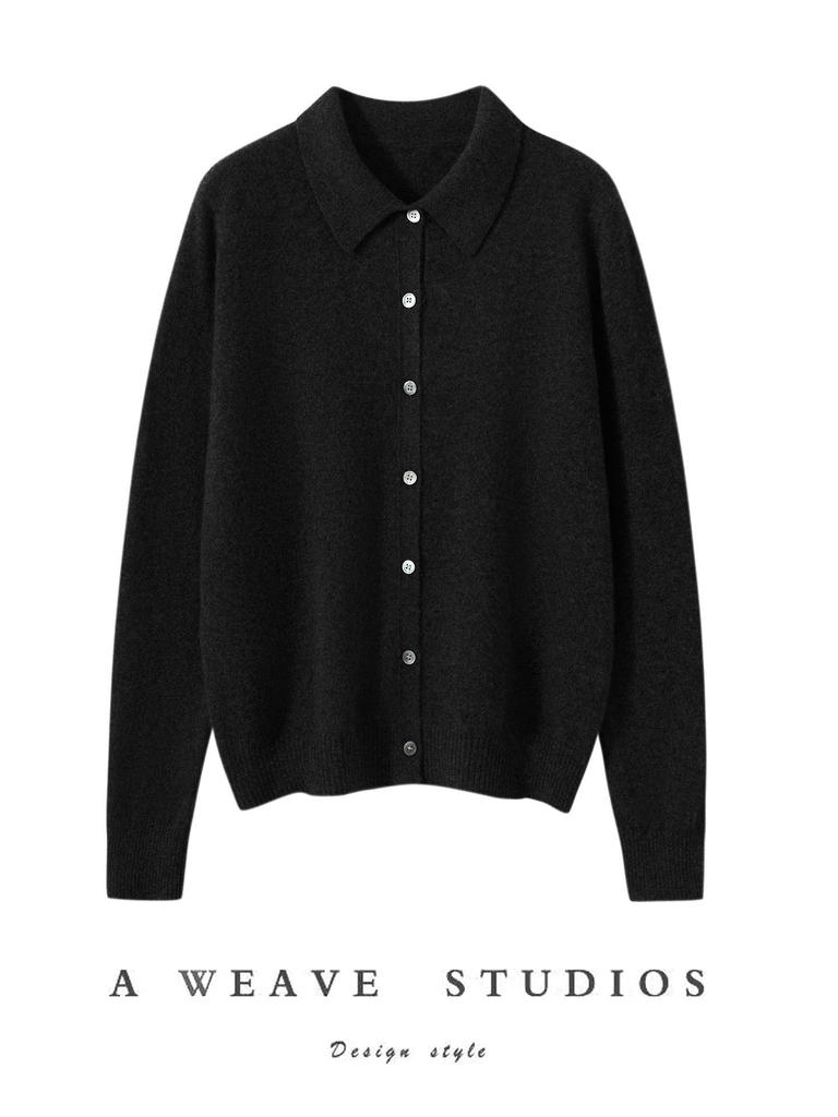 Cashmere Long Sleeve Slimming Polo Collar Knit Cardigan Sweater Coat
