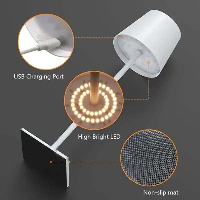 Lámpara de mesa portátil recargable por USB con interruptor táctil, luz nocturna, lámparas de escritorio inalámbricas para hotel, sala de estar, restaurante