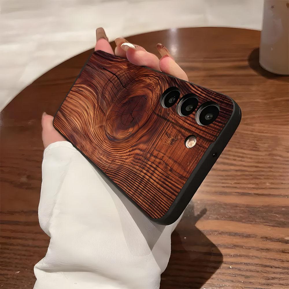 Natural Wood Phone Case For Samsung S26 S25 S24 FE S23 S22 S21 Plus S20 Ultra Note20Ultra Black Soft Shell