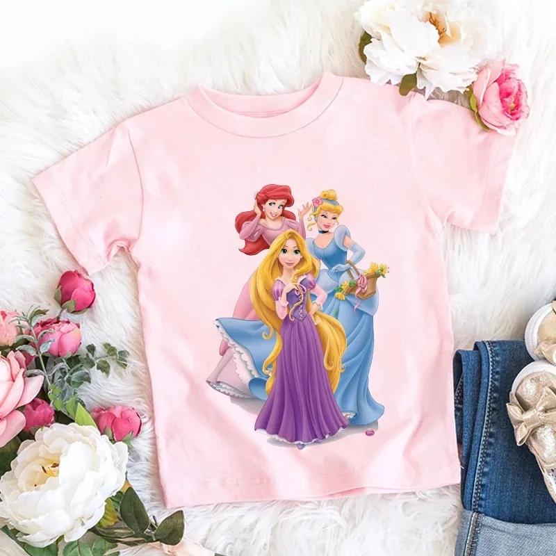 Girls Summer Tshirt  Princess Mermaid Cartoon Short Sleeve Top Cute Girl Personalized Printed Pure Cotton Top 100