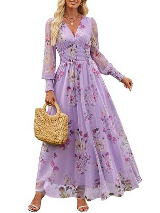 

Elegant V-Neck Long-Sleeve Dress - Fashionable European & American Casual Style for Women Small