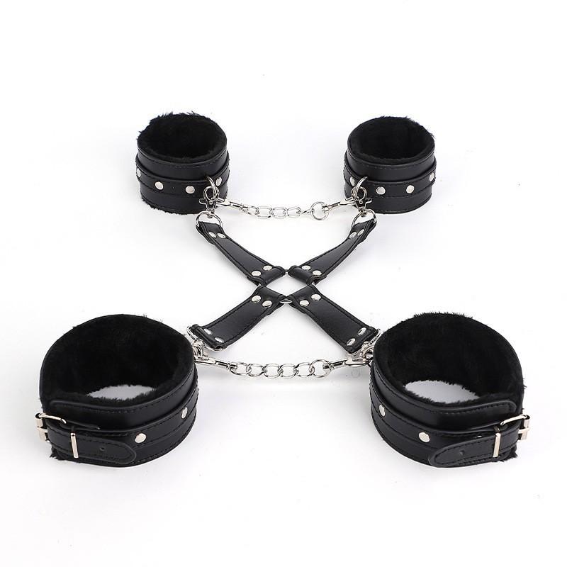 Sex toys sm props anti-back bondage cross buckle plush 3-piece set sm tuning binding handcuffs foot cuffs adult self bondage
