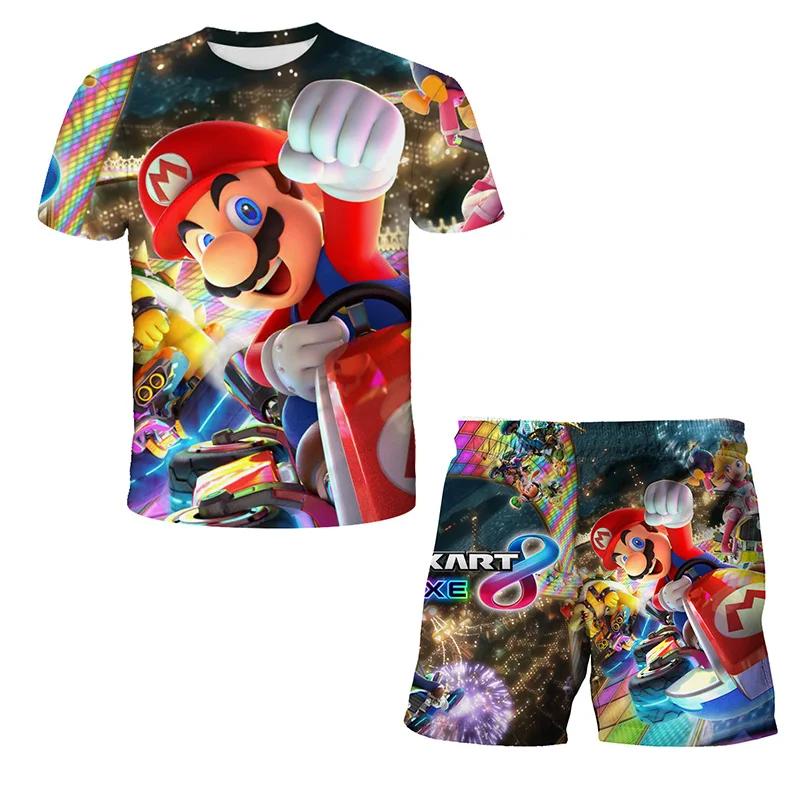 2025 MINISO Dětské oblečení Sady Cosplay Super Mario Trička Šortky 2 ks Obleky Děti Chlapci Dívky Topy Tričko Mario Bros Tričko Kalhoty Oblek