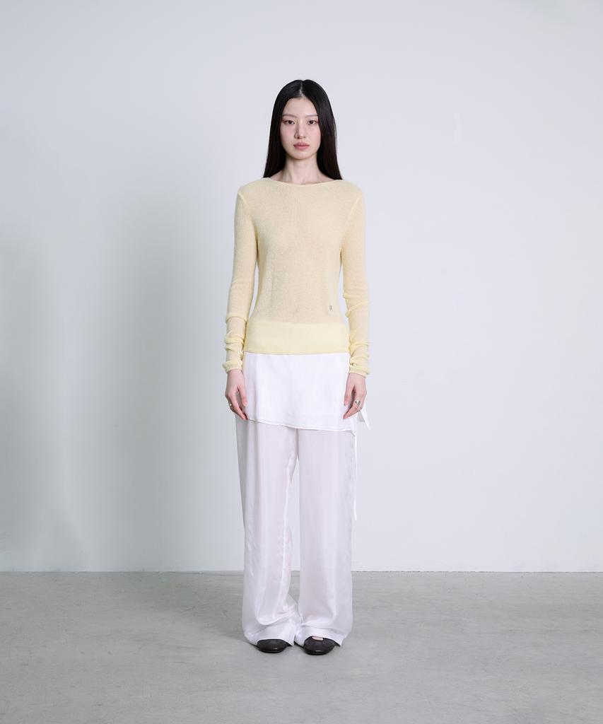 Deoaeteus Alpaca Wool Sheer Boatneck Pullover_Yellow