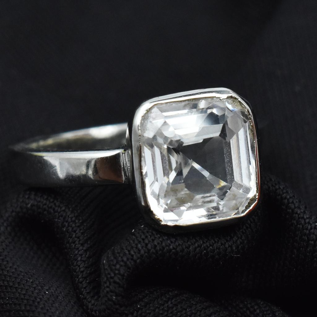 Sterling Silver 925 Natural Sapphire Ring White Ring Size 9.5 Square Gems 21.6Ct ar-3134-sa