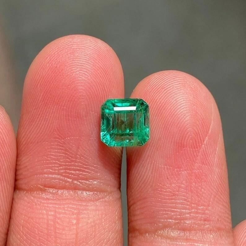 Natural Green Colombian Emerald Certified Asscher Cut 9x9 MM Loose Gemstone