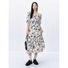 PEACEBIRD Women's French Square Collar Puff Sleeve Printed Maxi Dress