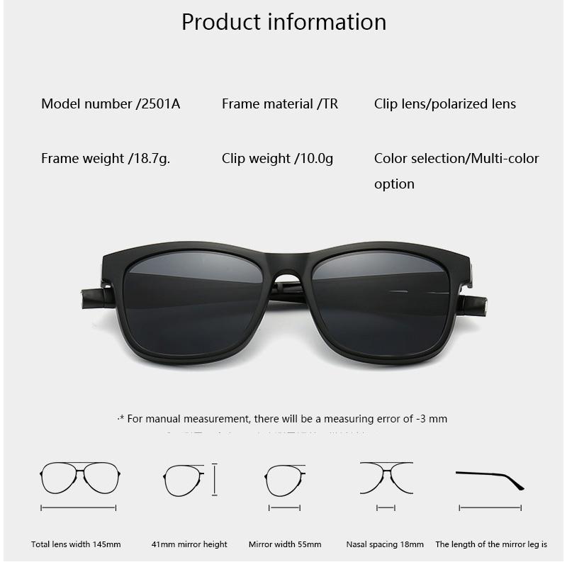 6 In 1 Spectacle Frame With 5 PCS Clip On Black Polarized Sunglasses Magnetic Telescopic Leg Glasses Male Computer Optical
