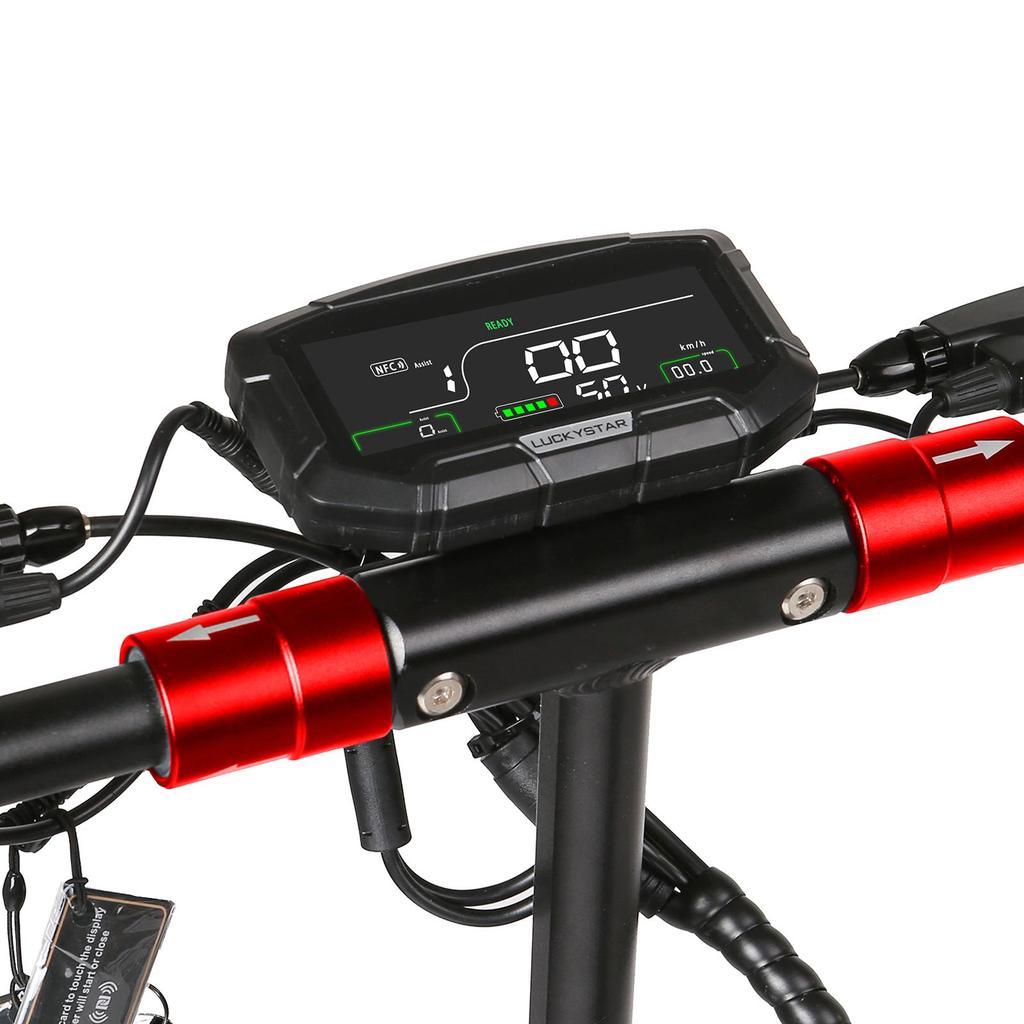 N3L MAX All Terrain Seated E-Scooter, Black & Red Foldable Build, 48V 15Ah Battery, Durable 10 Inch Tire for City Commuting & Casual Outdoor Trips