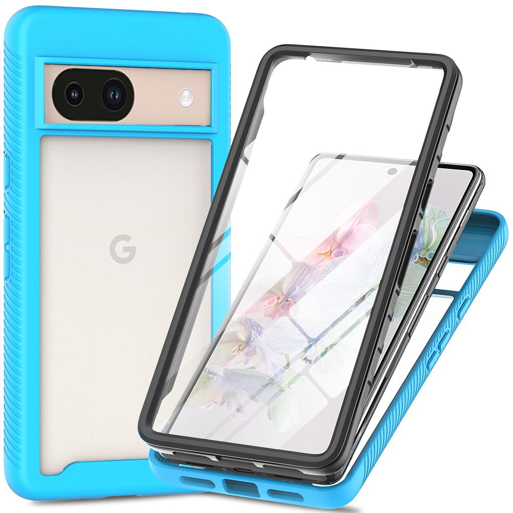 

Для Google Pixel 8a Case PC+TPU Clear Phone Cover with PET Screen Film All-Around Protection Baby Blue