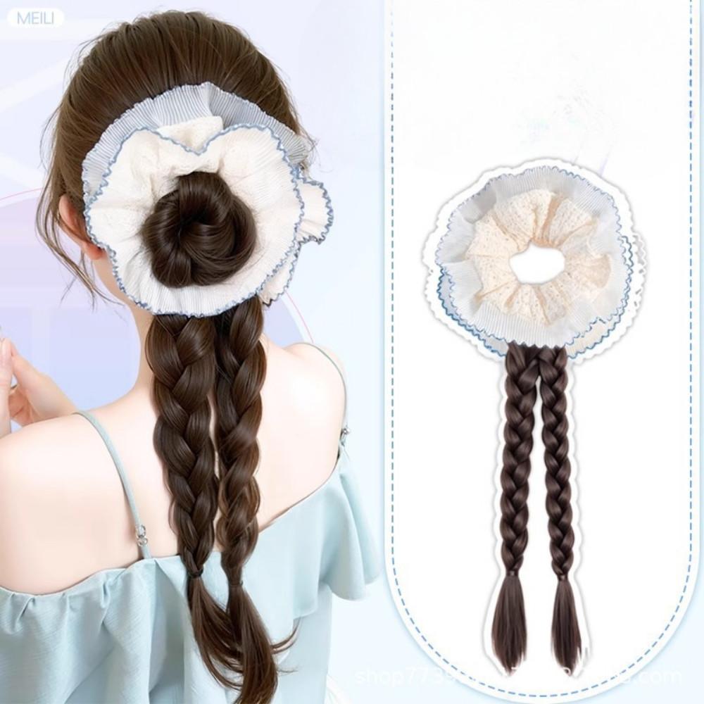 40cm Double Twist Braid Synthetic Wig Sweet Bubble Large Intestine Hairband Girls' Daily Simulation Ponytail