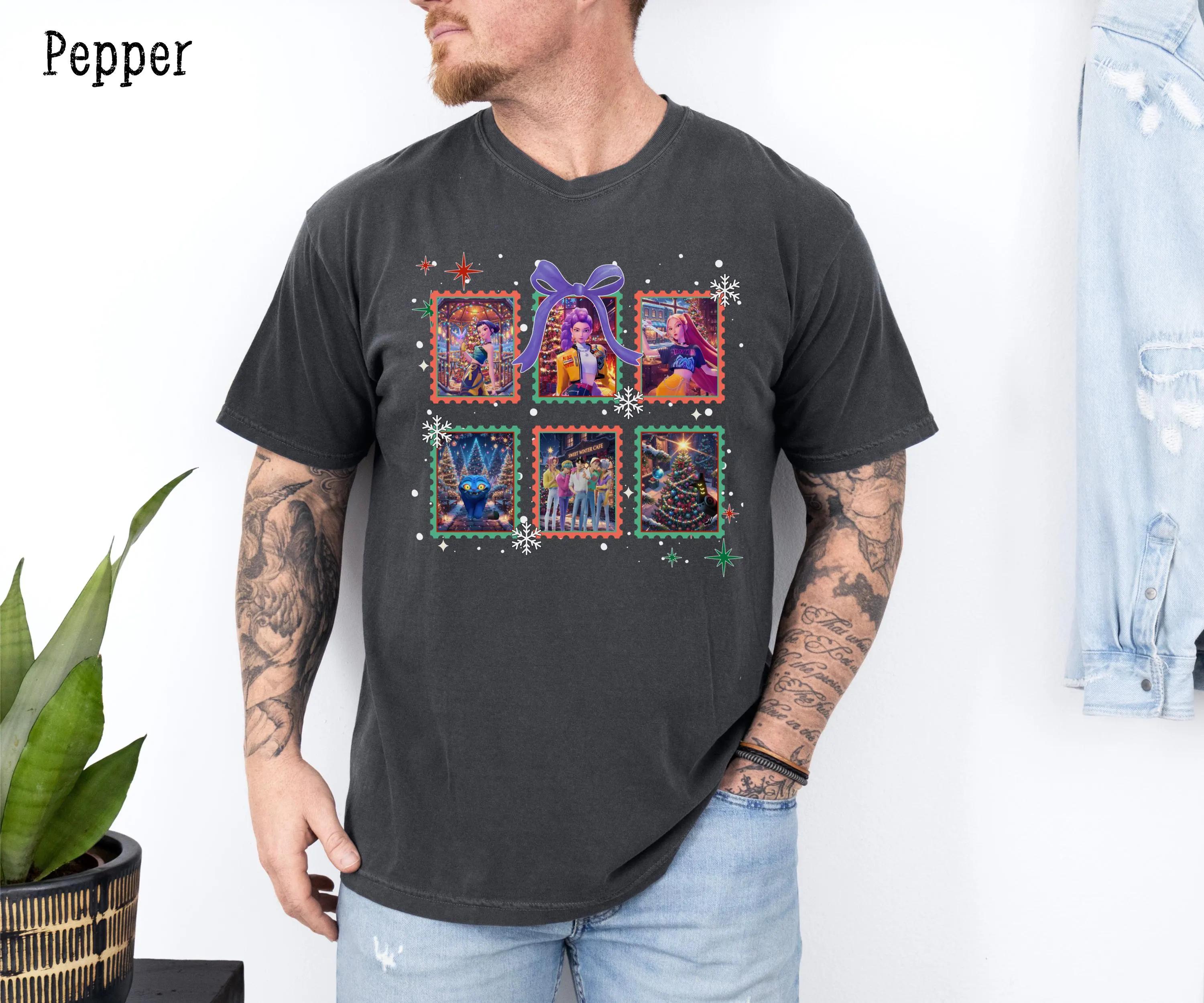 

Kpop Demon Hunters Christmas Shirt Comfort Colors Unisex Tee Holiday Apparel Festive Clothing Demon Slayer Fan Gift 3XL