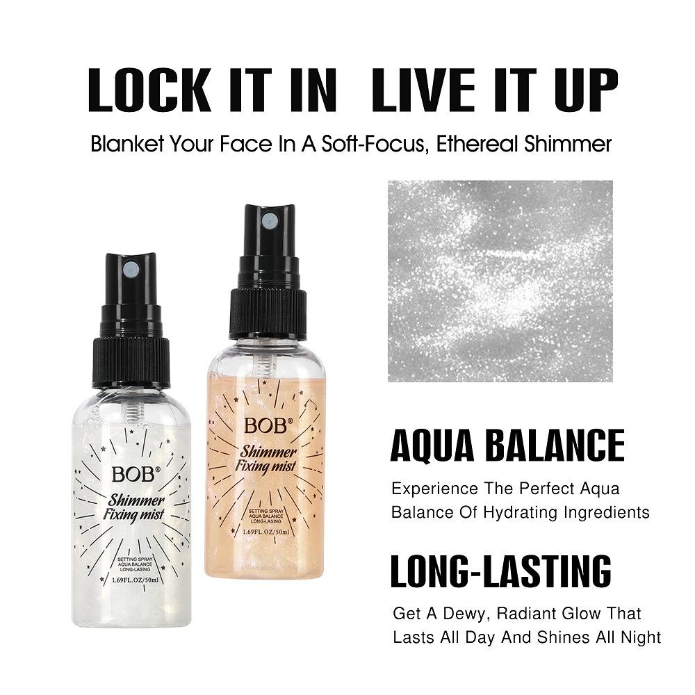 BOB Kviksand setting spray, vand fjerner ikke makeup, langvarigt fugtgivende, hurtig filmdannelse, mat overflade