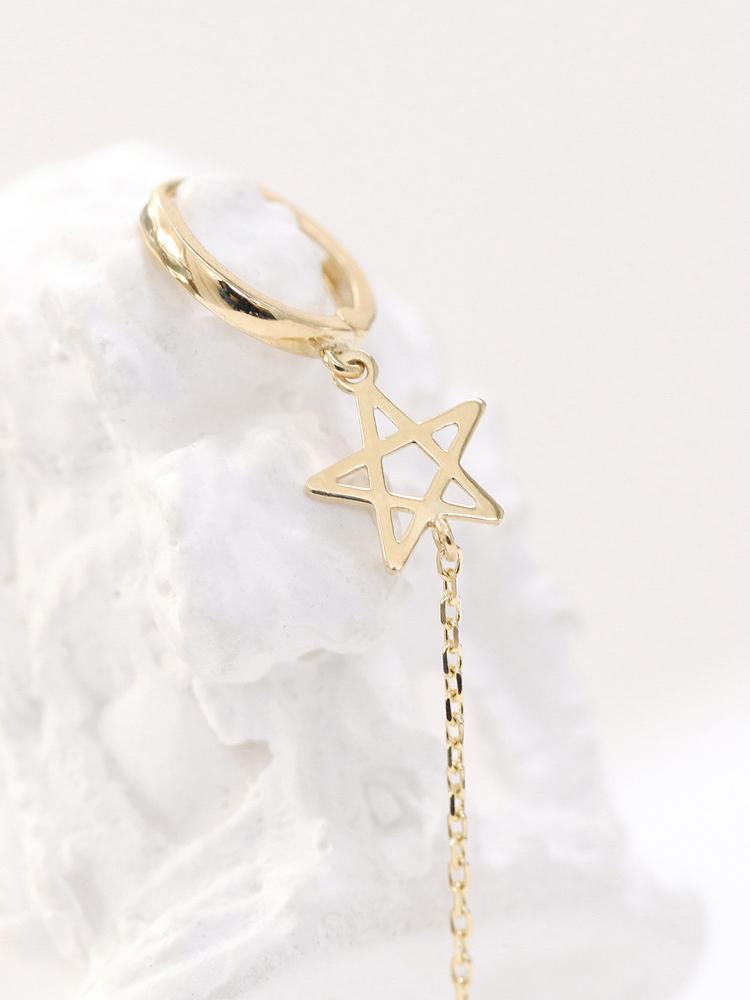 Minimalpiercing 14K Star Long Drop Layered Ring Earrings