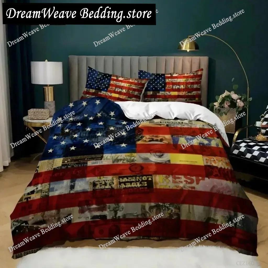 3D Print National Flag Duvet Cover Set King Size American Flag Bedding Set for Teens Adults Microfiber Single Double Quilt Cover