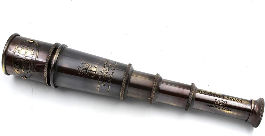 1920 Brass Maritime Vintage Telescope  Handheld Pirate Spyglass with Leather Case  Nautical Monocular for Collectors, Hiking, Gift 15 Inch  Expandable