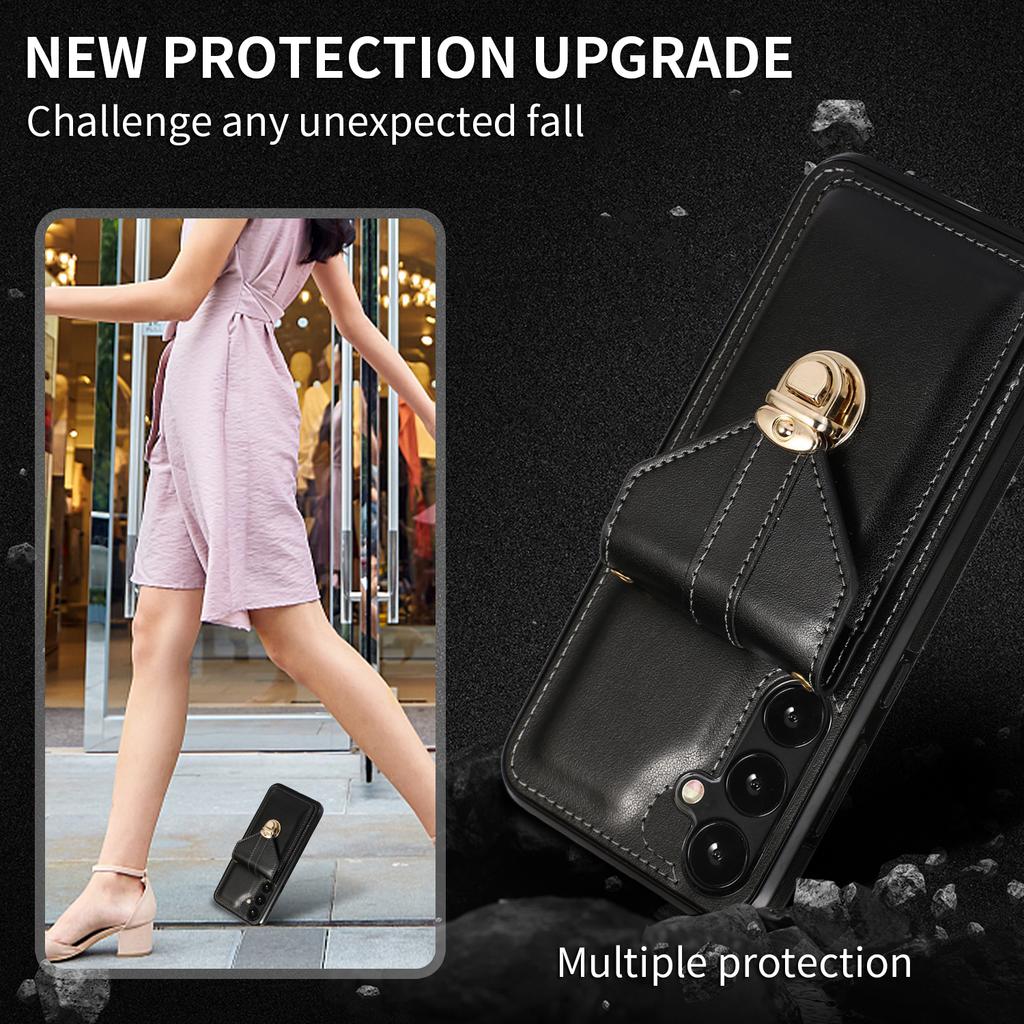 För Samsung Galaxy A36 5G Fodral Korthållare Ställ PU Läder+TPU Telefonskal med Axelrem