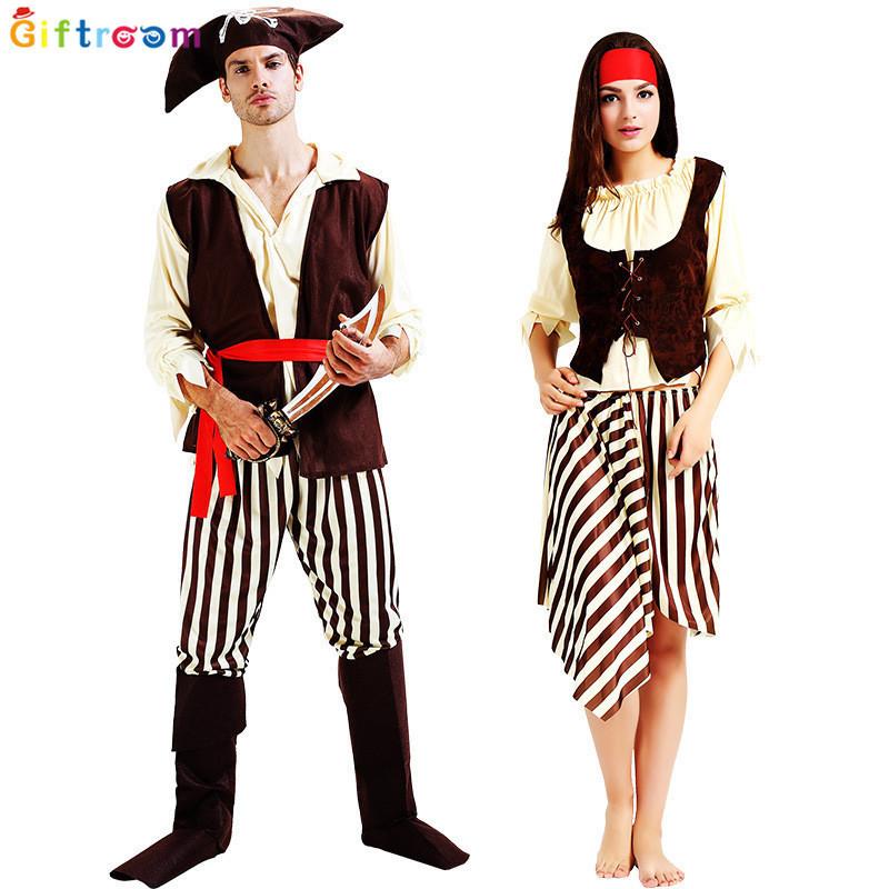 Eyecatching Beige Striped Skeleton Pirate Costume Unisex Design For Fun Halloween