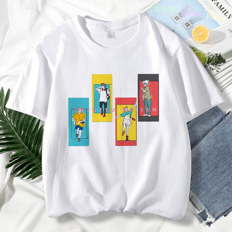 Japonské tričko Manga Jujutsu Kaisen Top Dámské Anime Gojo Satoru Tričko s potiskem Funny Gojo Cat Grafika Tričko Kawaii Neformální topy