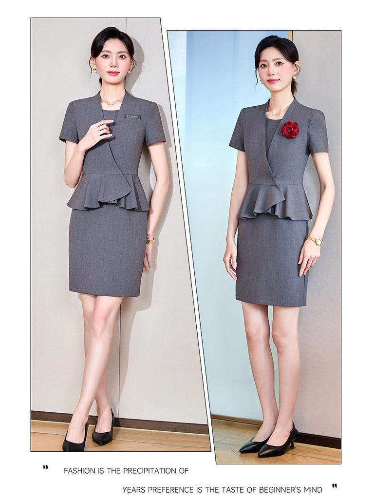 Women's Slim Fit Short Sleeve Summer Suit Dress - Professional Formal Wear Set for Mature, Light Commuter Style