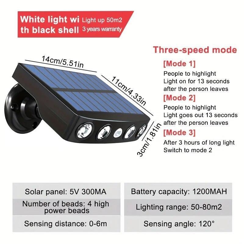 Powerful 4 LED Solar Security Lights Outdoor Decor Sensor Motion 3 Modes Street Waterproof Lamp Wall Night Work Light for Garden