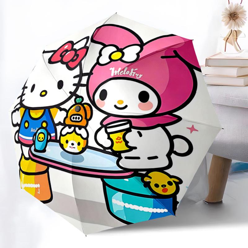 

1pc Hello Kitty & My Melody Automatic Opening/Closing Umbrella with Foldable Design, 8-Rib Iron Frame Outdoor Umbrella - Perfect Gift for Fans, Travel