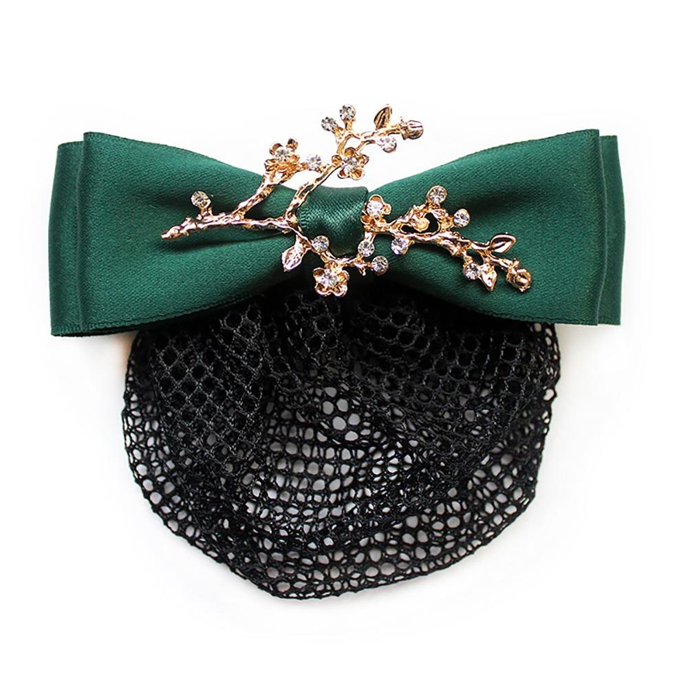 

Women Spring Clips Korean Bun Snood Ballet Dancing Hairnet Hairgrips Cover Net Waiter Dark Green-Thin