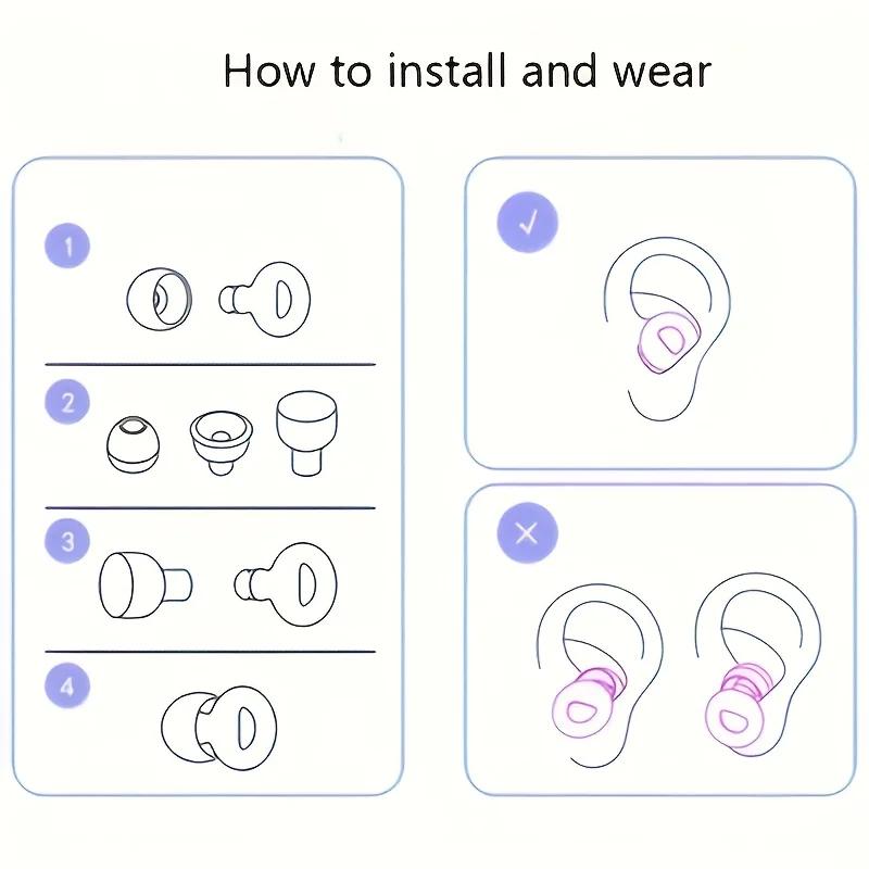 Stylish Reusable Silicone Earplugs, Soft Comfortable Design Ideal for Sleeping Working Traveling