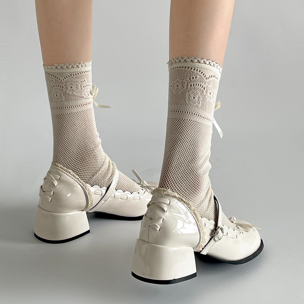 Black French Ballet Style Thick Heel Light Mouth Inner Height Increase Single Shoes Summer Skirt Mary Jane Small Leather