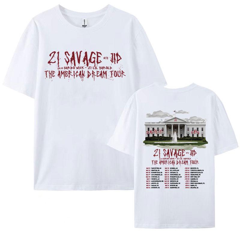 Rapper 21 Savage  The American Dream Tour 2024 Concert Tshirts Men Women Hip Hop Vintage Oversized T Shirt Harajuku Streetwear