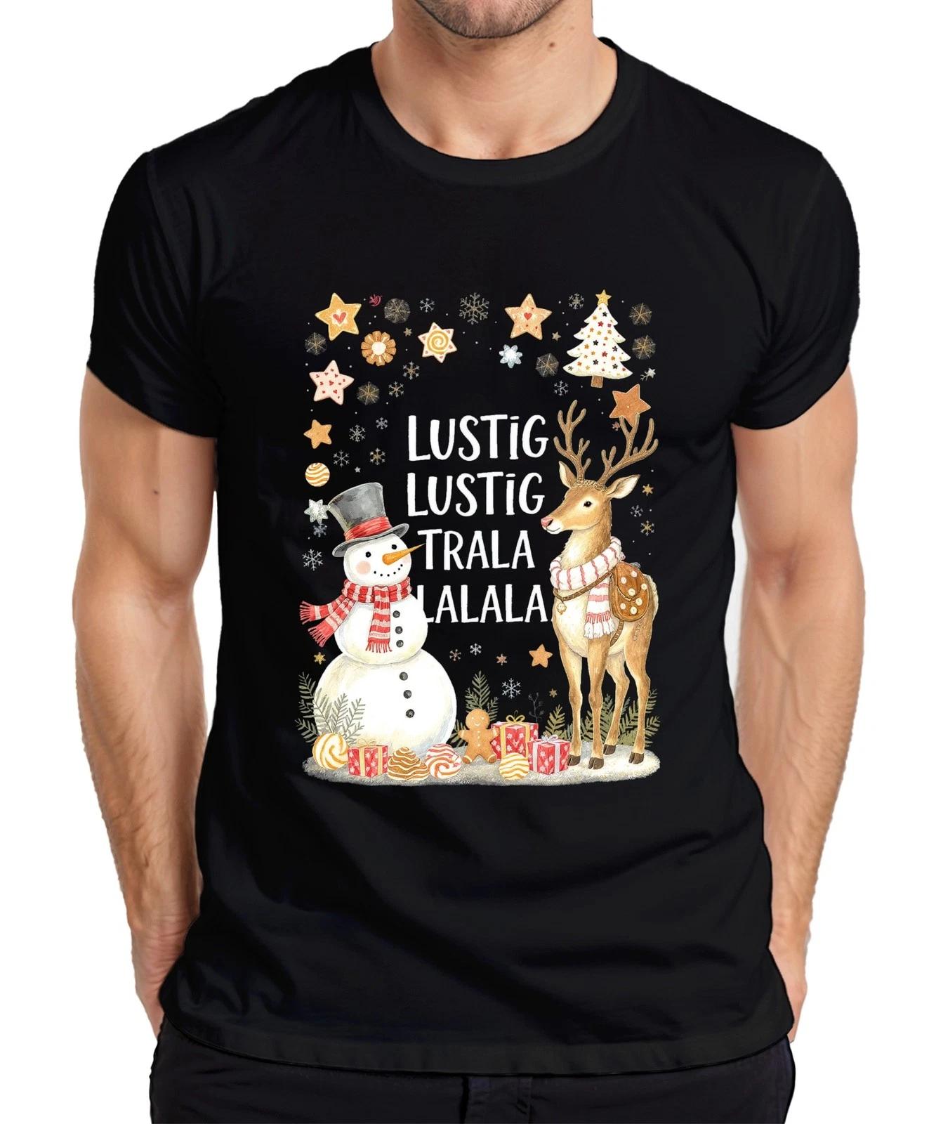 Lustig Lustig Trala Lalala Weihnachten Schneemann Rentier Retro Herren T-Shirt L