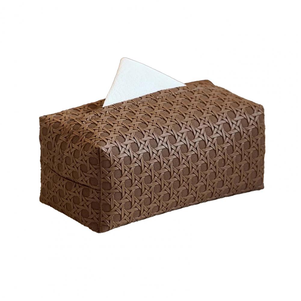 Faux Leather Tissue Box Holder Easy Maintenance Rattan Stain-resistant Tissue Case Bathroom Accessory