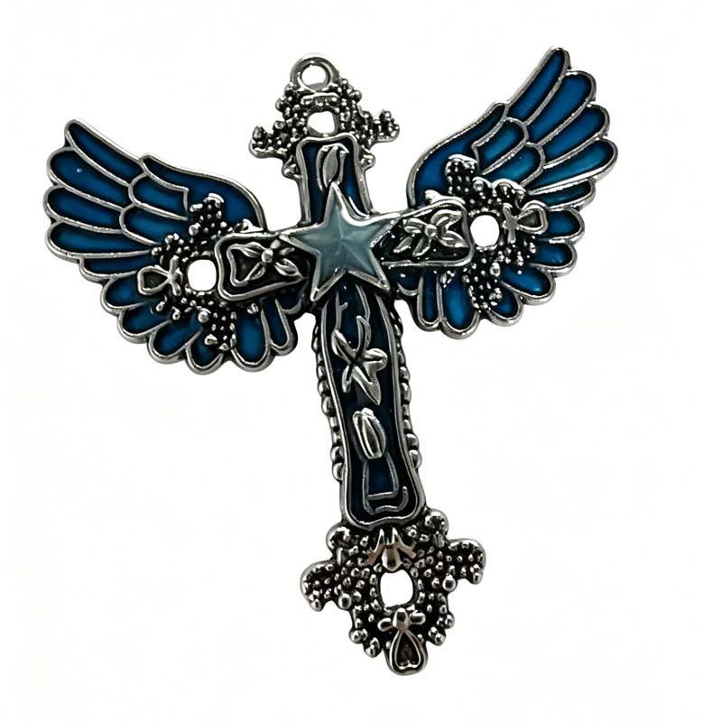 Original Luminous Star Cross Wings Pendant - Retro Fluorescent Necklace for Nighttime Style