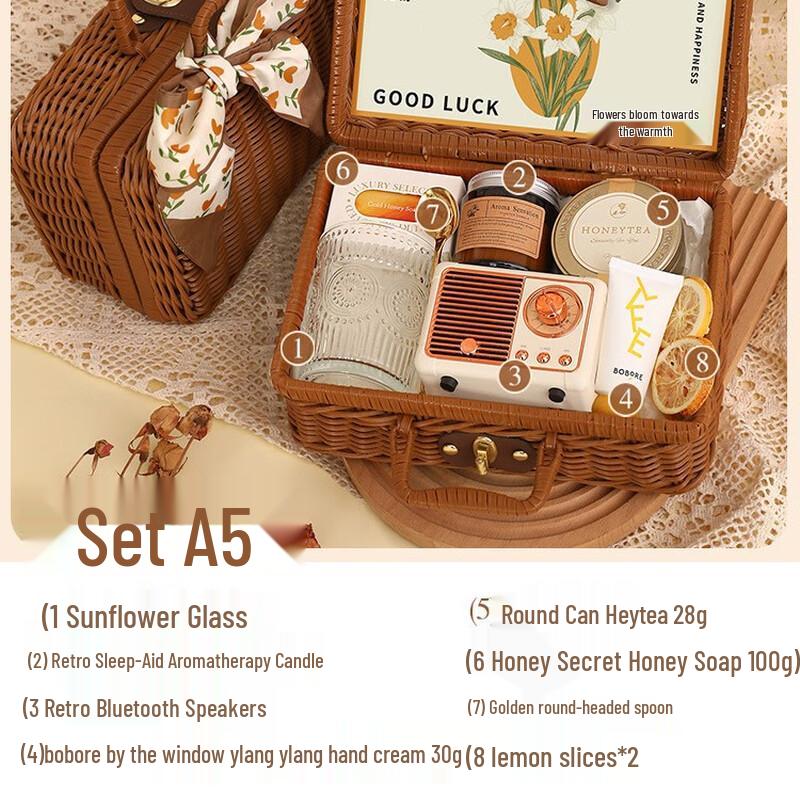 Premium Multi-Material Cup & Rattan Basket Gift Set