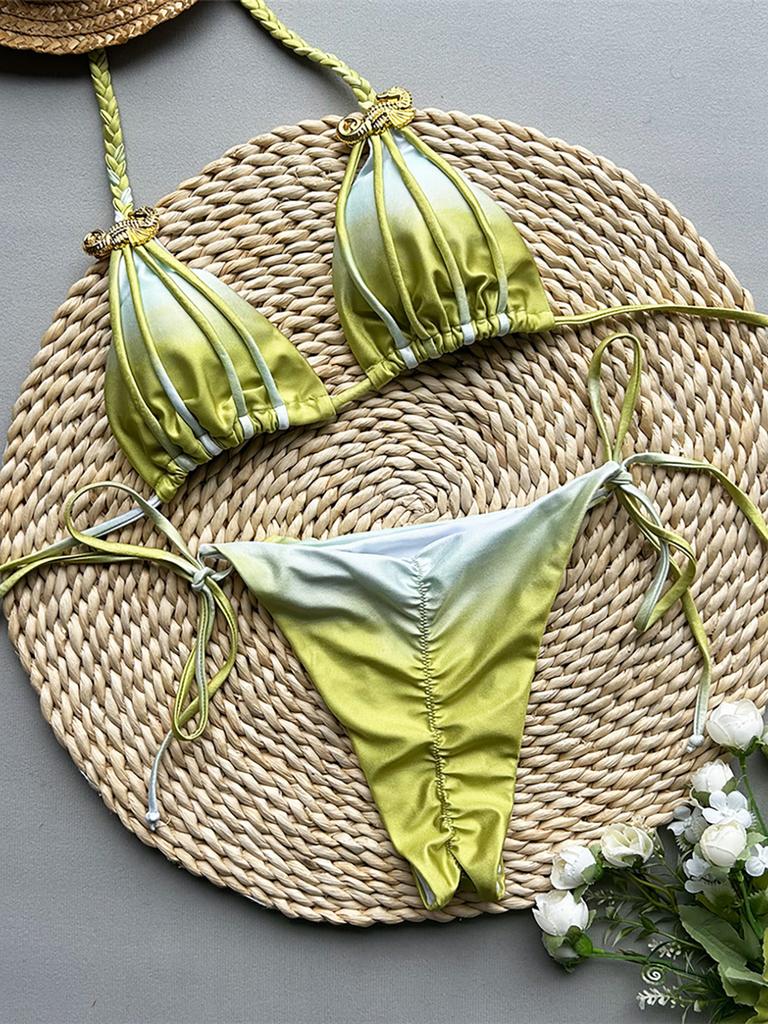 Halter Gradient Scrunch Butt Bikini Women Swimwear Female Swimsuit Two-pieces Bikini Set Padded Bather Bathing Suit Swim K6826
