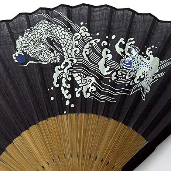 Kimono Folding Discharge Print Linen Dragon [Stylish Iroha] Fan, Style, 90% Cotton, 10% (462 Gate)