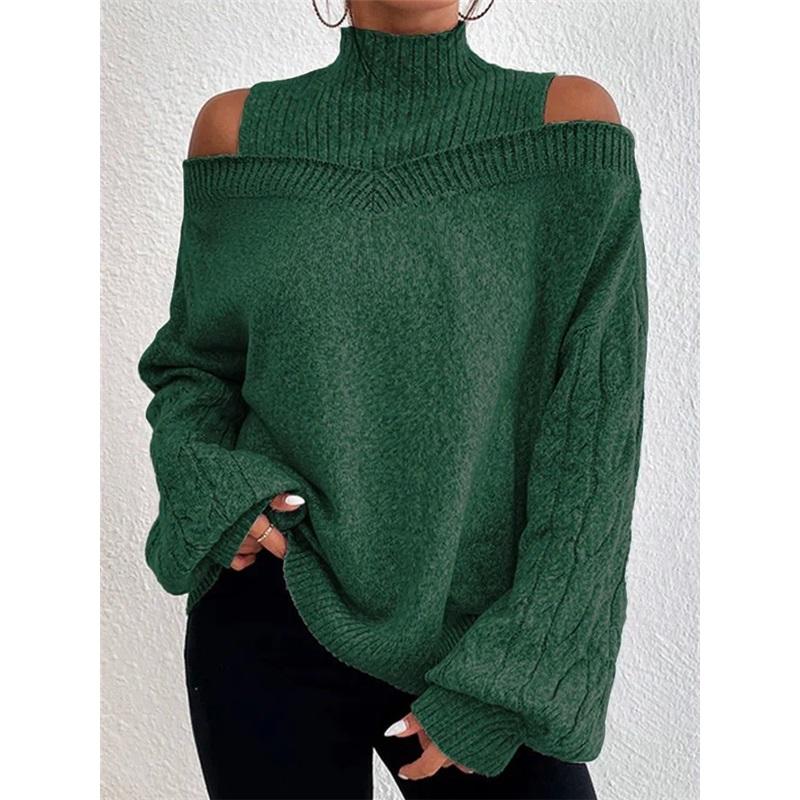 Maglione da Donna Collo Alto a Spalle Scoperte Casual Morbido a Treccia Pullover Manica Lunga Autunno Inverno Maglia Top
